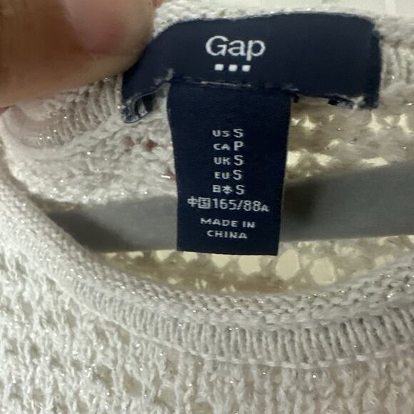 GAP Sweater Small Open Knit Silver Sparkle Metallic Cotton Womens - Picture 3 of 6